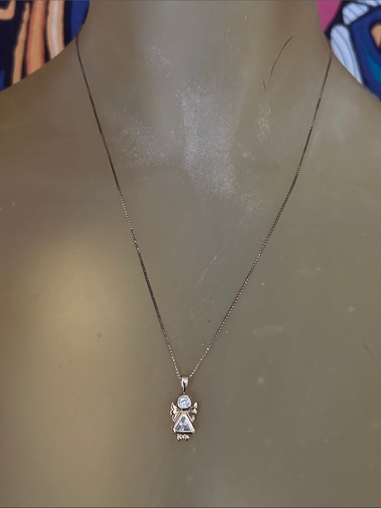 italy 925 Jewelry - Sterling Silver Angel Pendant Necklace with Clear crystal stone set